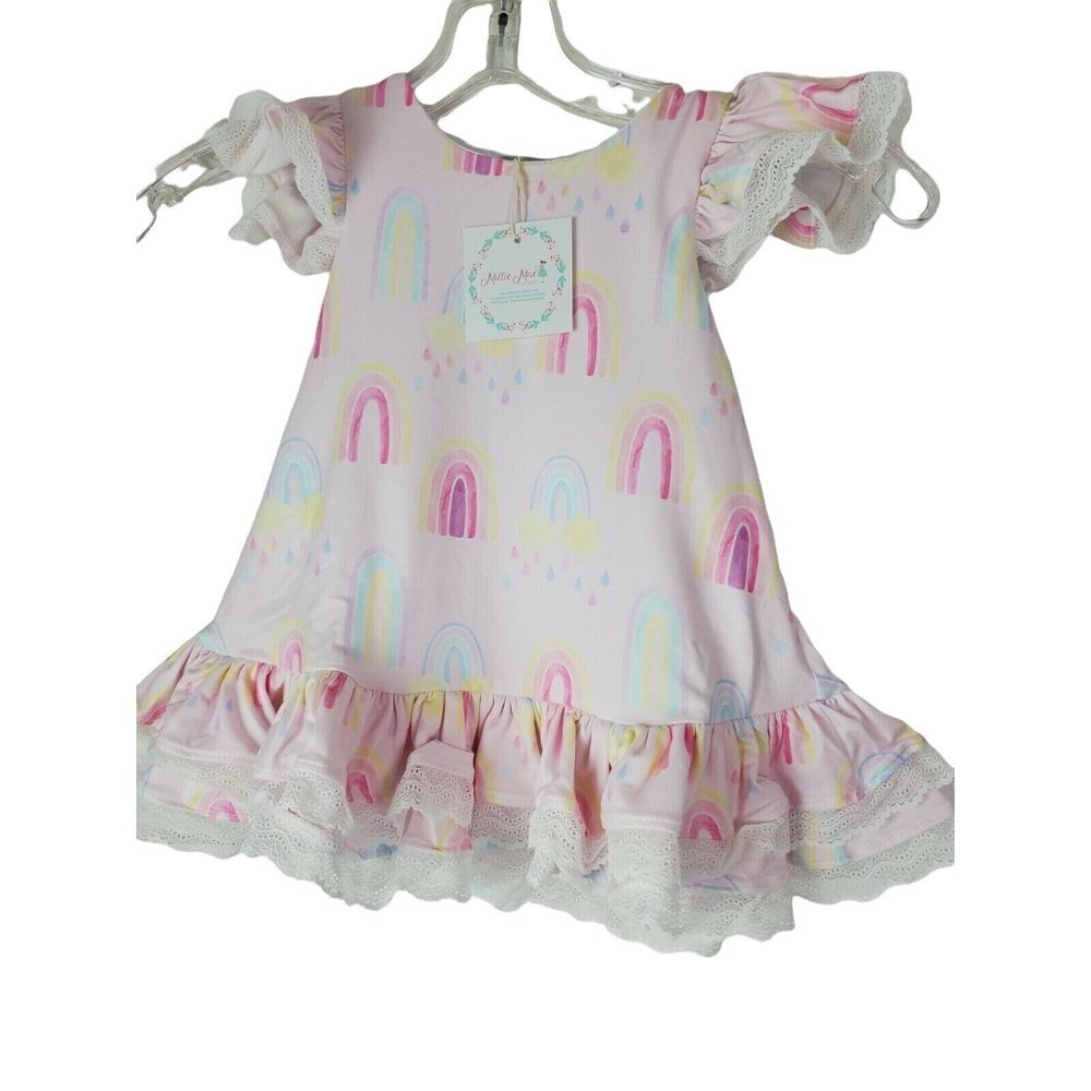 NWT Millie Mae Toddler Girl Rainbow Ruffled Dress Pink‎ Size 9-12M